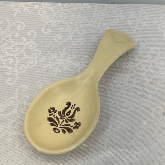 Vintage Pfaltzgraff 515 Ceramic Spoon Rest With Brown Floral Design - Picture 2 of 5
